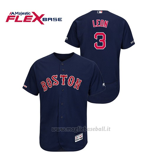 Maglia Baseball Uomo Boston Red Sox Sandy Leon 150th Aniversario Patch Autentico Flex Base Blu